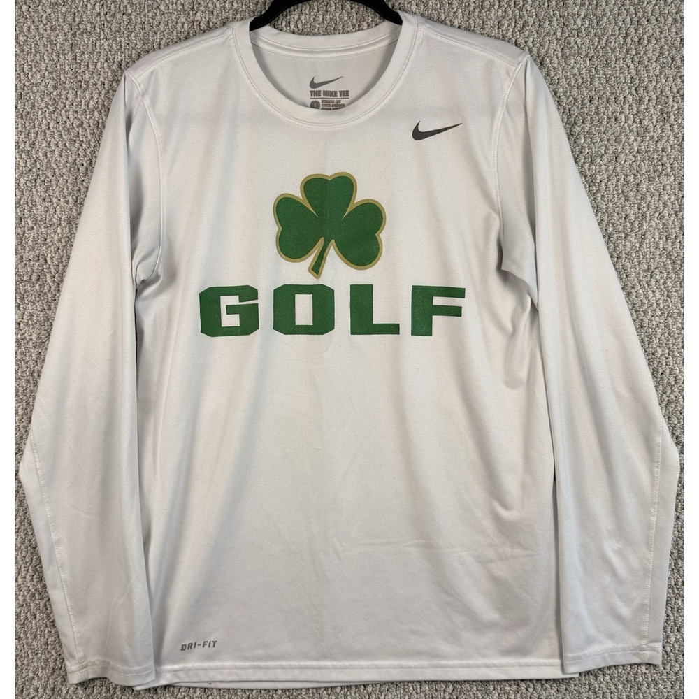 Nike Dri Fit Golf Shamrock Boston Celtics Long Sleeve Shirt Mens S White